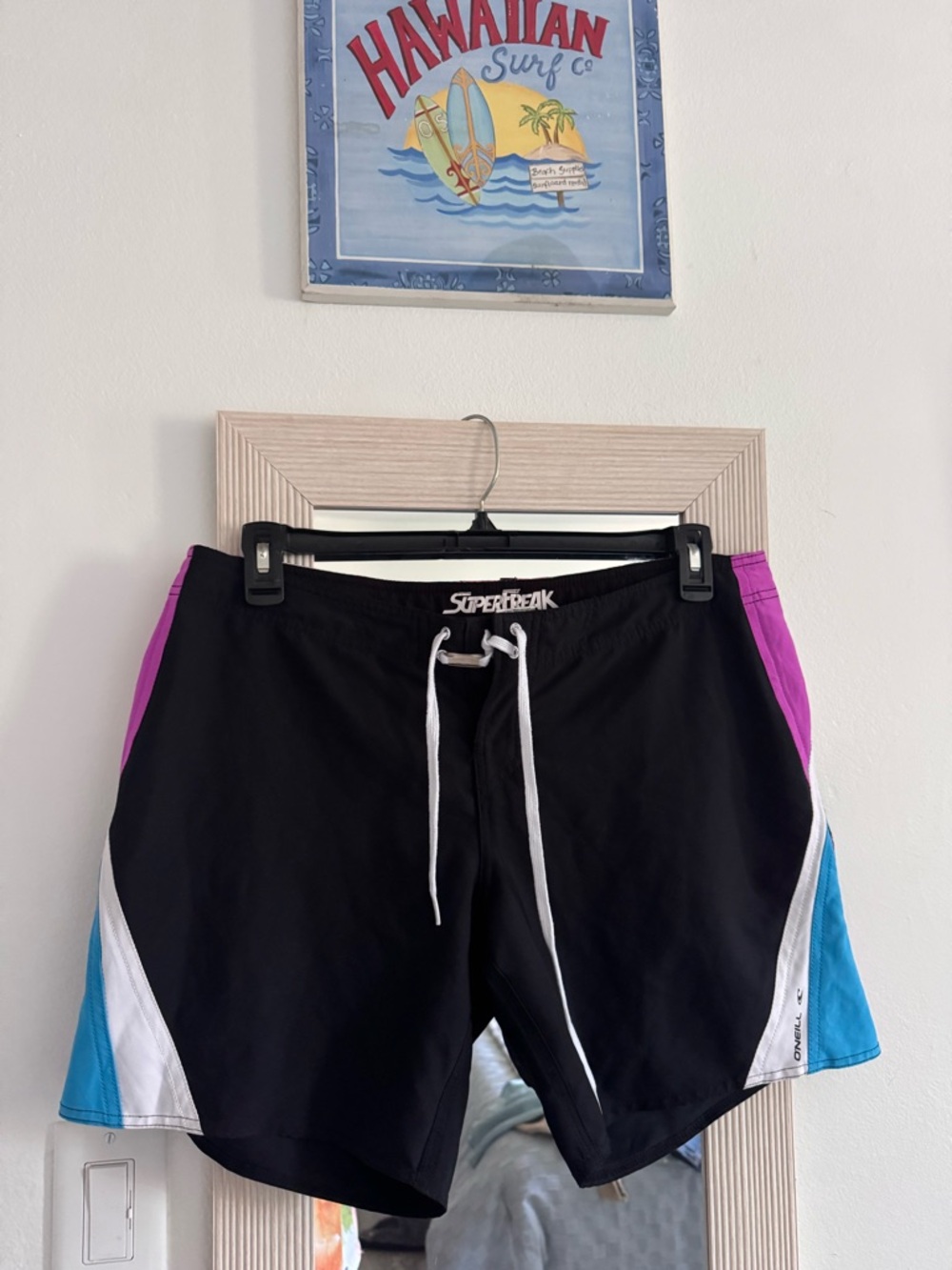O'Neill Black Swim Shorts with Pink and Blue Panels